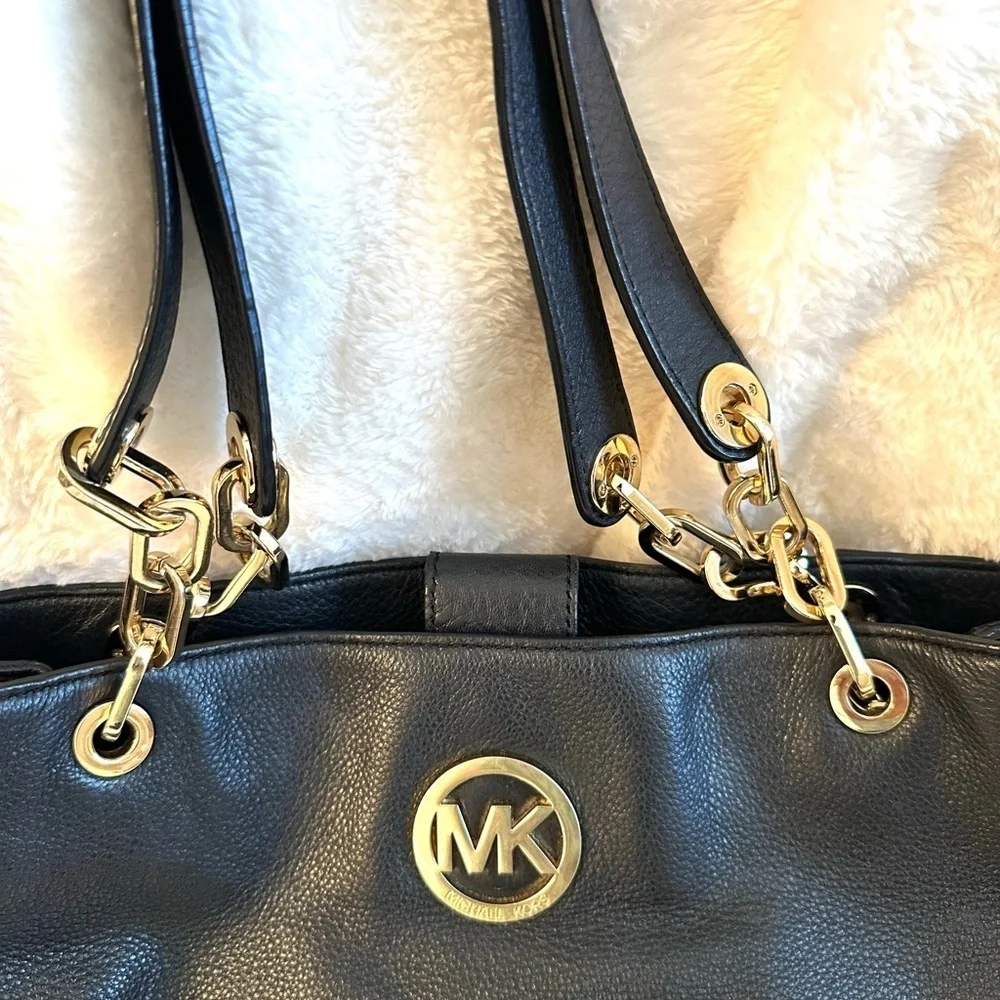 Michael Kors Black Shoulder Bag with Gold Accents